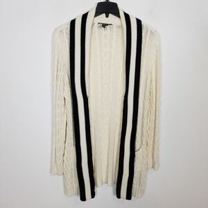 Lauren‎ Ralph Lauren Women Cable Knit tennis Cardigan Sweater Sz L Ivory Black